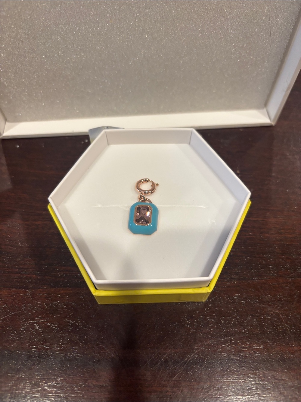 Turquoise Enamel Rose Gold Charm with Faceted Stone